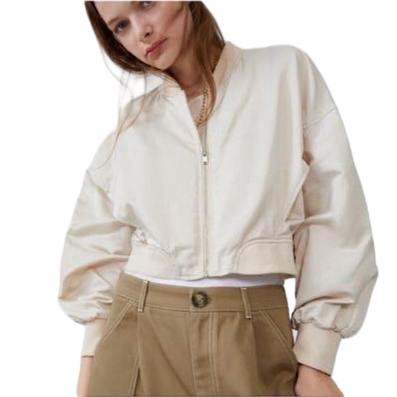 {Zara} Long Sleeve Full Front Zipper Closure Satin Feel Bomber Jacket Coat - Picture 1 of 7